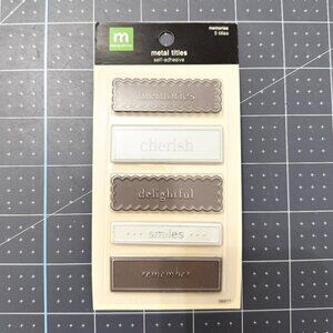 Mini Self-Adhesive "Memories" Metal Title Signs for Scrapbook / Cards - New 5pk